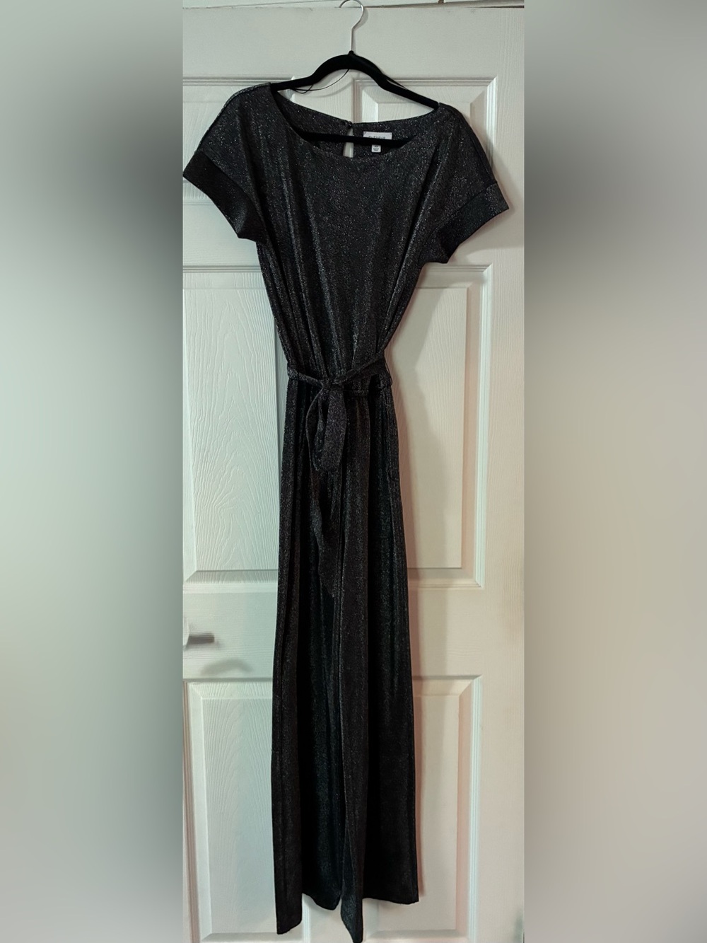 EVEREVE Silver, Sparkle Black Tie-Waist Maxi Dress